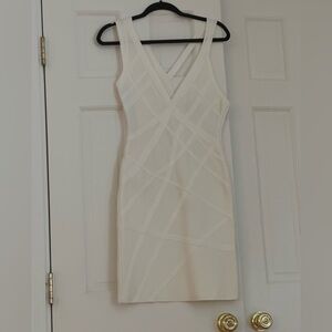 Herve Leger White Sleeveless V-Neck Bodycon Mini Dress